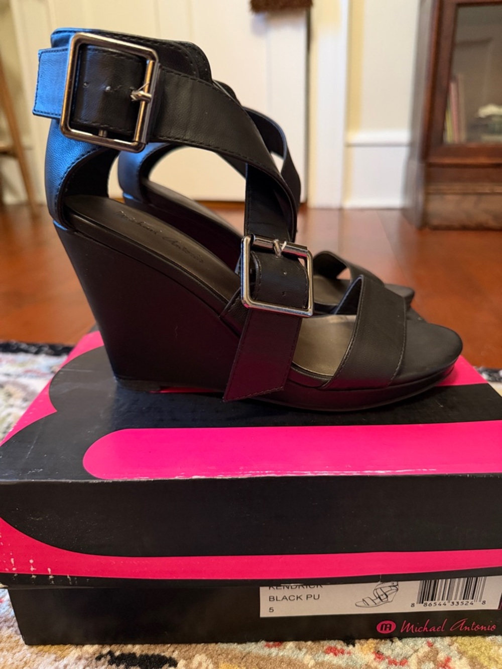 Michael Antonio Black Wedge Sandals